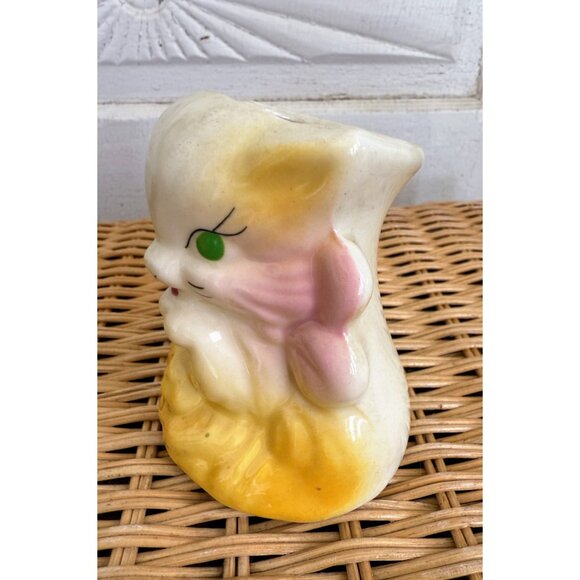 Vintage 50's Shawnee Pottery Yellow Cat Kitten Planter Vase - Picture 4 of 10